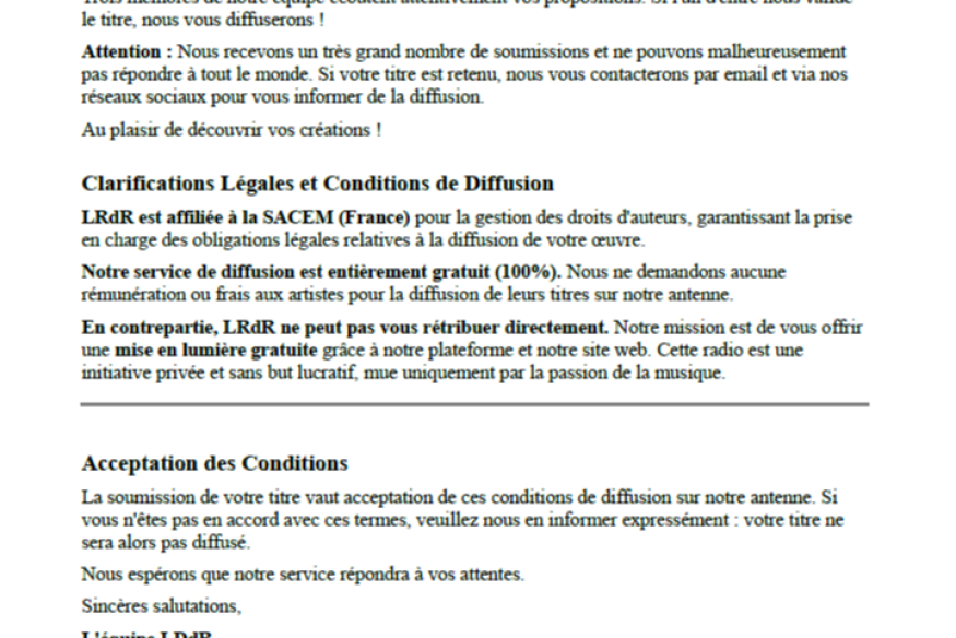 LRdR conditions pour un passage sur la radio WEB